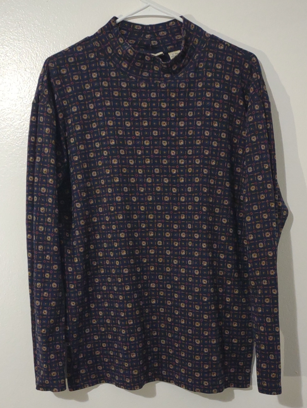 Eddie Bauer Women's Tall Large Mock Neck Cotton Geometric Print Long Sleeve Top